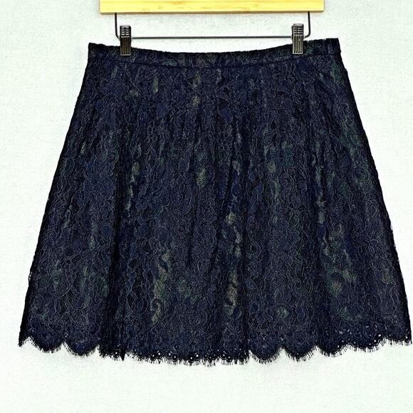 J‎ Crew Women Skirt 8 Blue Lace Black Lined A Line Mini Classic Dark Feminine - Picture 4 of 11